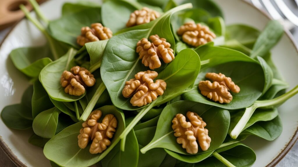 A fresh salad topped with walnut pieces — a nutritious choice for winter hydrating foods USA.