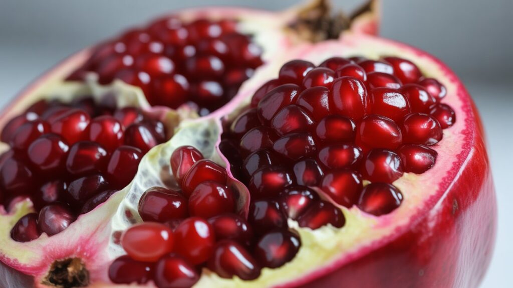 A close-up of glossy pomegranate seeds — a hydrating superfood for winter hydrating foods USA.