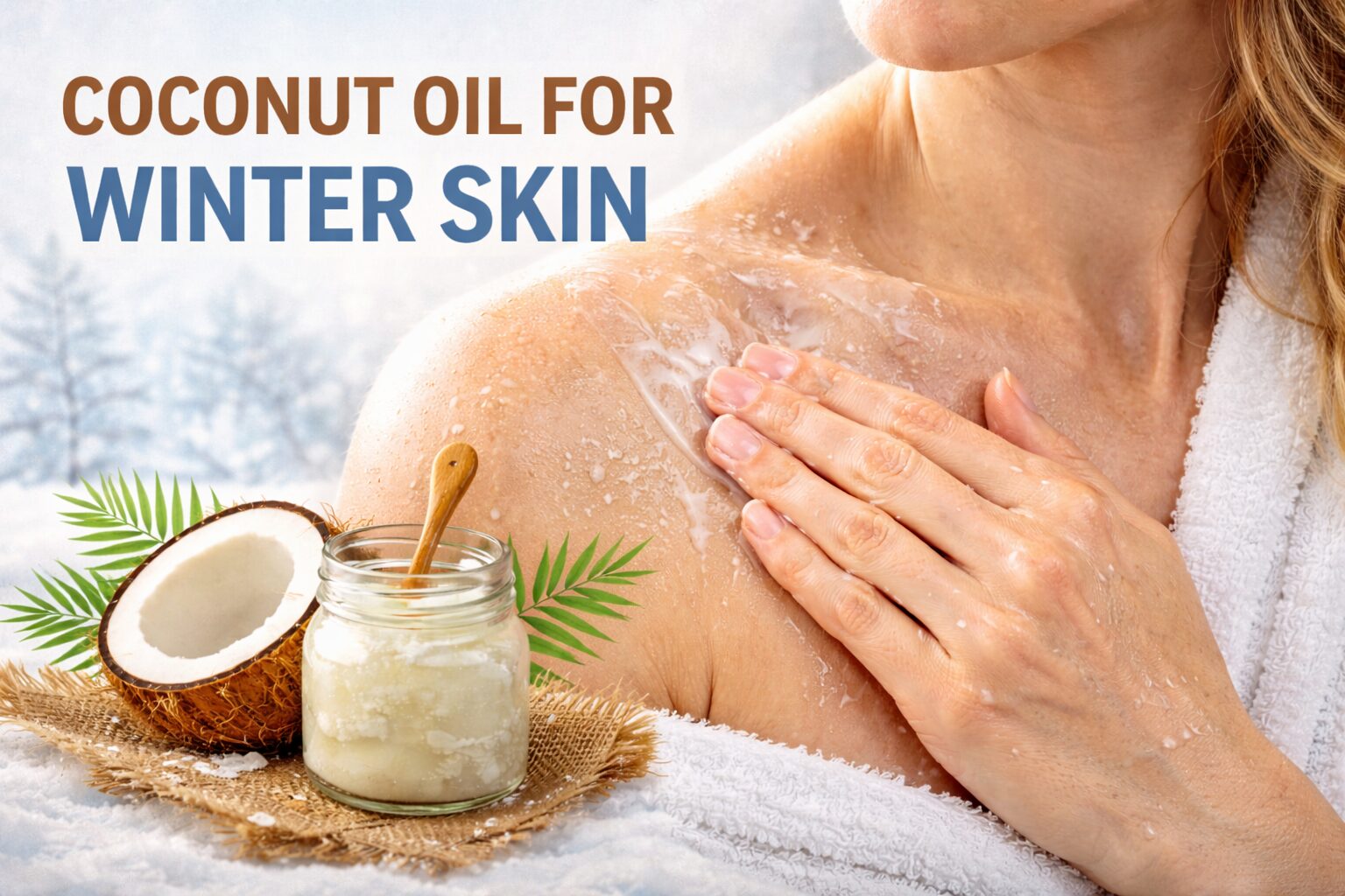 “Coconut oil applied on dry winter skin for hydration and protection”
