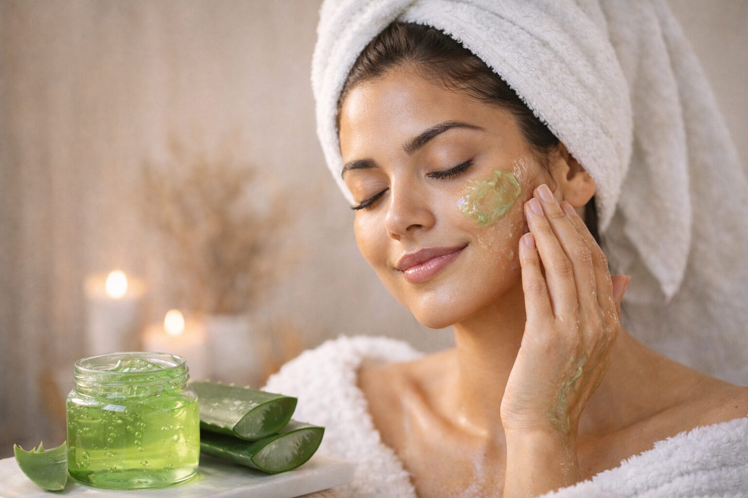 Winter Skin Care Tips – Aloe vera gel applied on sensitive winter skin for soothing hydration