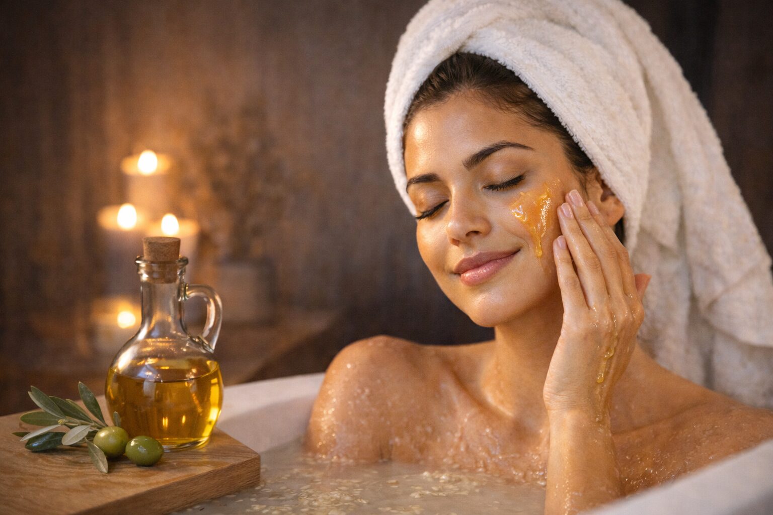 Winter Skin Care Tips – Olive oil applied to dry winter skin at night for deep nourishment