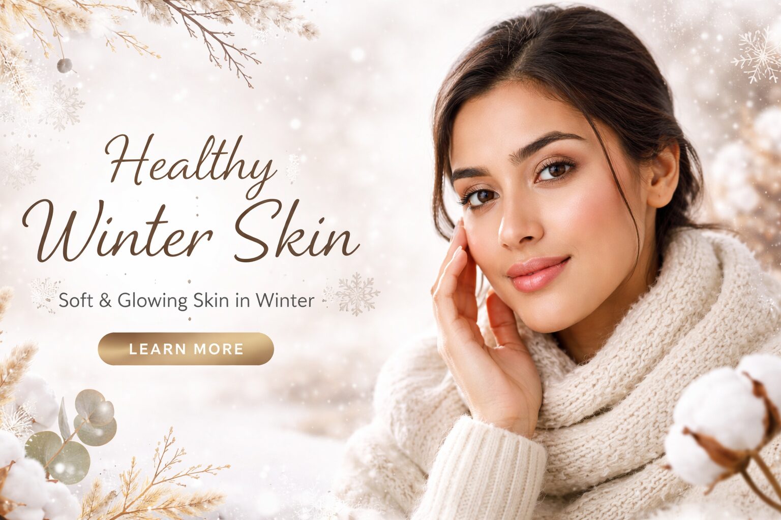 Soft and glowing healthy skin in winter with natural hydration