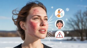 “Winter skin care mistakes caused by cold wind exposure showing dry and irritated skin”