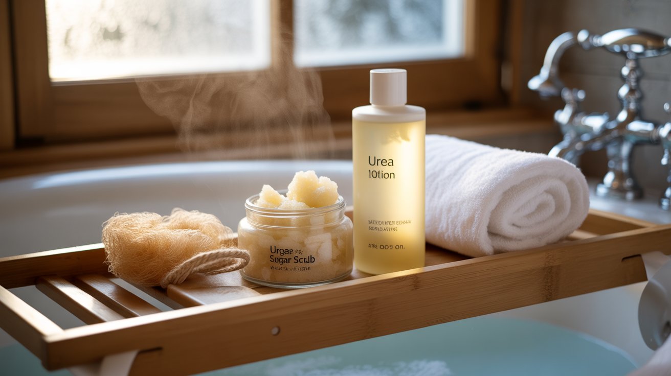 USA winter body care routine gentle exfoliation step with mild body scrub.