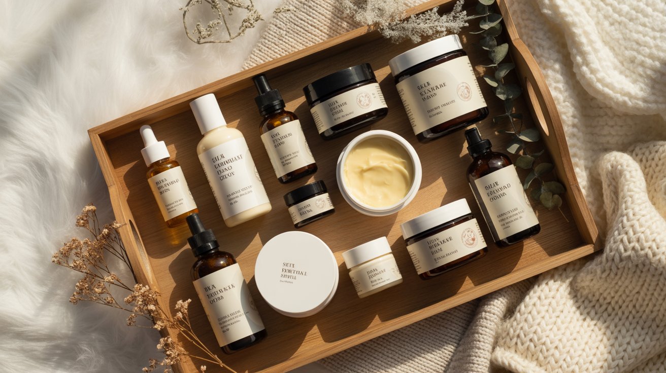  nourishing body oils and shea butter flat-lay