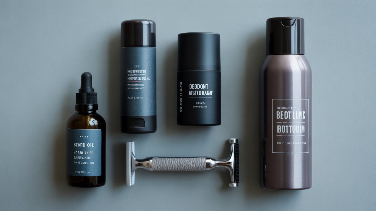 Flat-lay of men’s grooming products